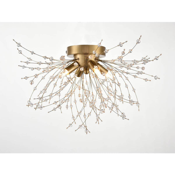 Modern Crystal Semi Flush Ceiling Light 4-Light Dandelion Chrome